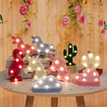 Load image into Gallery viewer, Cartoon Night Lights Unicorn/Flamingo/Cactus/Pineapple/Cloud/Star/Shell/Heart LED Table Lamp For Children's Bedroom Decoration