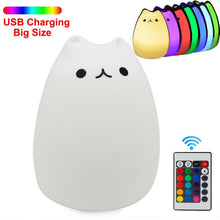 Load image into Gallery viewer, Silicone Touch Sensor LED Night Light For Children Baby Kids 7 Colors 2 modes Cat LED USB LED Night Lamp
