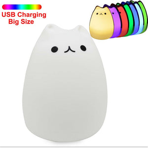 Silicone Touch Sensor LED Night Light For Children Baby Kids 7 Colors 2 modes Cat LED USB LED Night Lamp