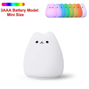 Silicone Touch Sensor LED Night Light For Children Baby Kids 7 Colors 2 modes Cat LED USB LED Night Lamp