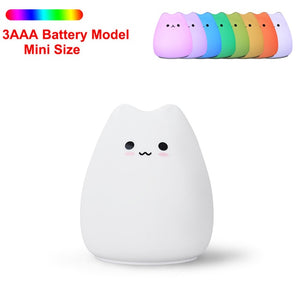 Silicone Touch Sensor LED Night Light For Children Baby Kids 7 Colors 2 modes Cat LED USB LED Night Lamp