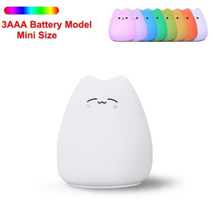 Silicone Touch Sensor LED Night Light For Children Baby Kids 7 Colors 2 modes Cat LED USB LED Night Lamp