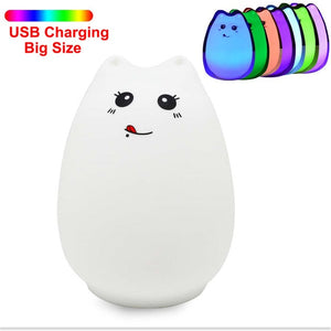 Silicone Touch Sensor LED Night Light For Children Baby Kids 7 Colors 2 modes Cat LED USB LED Night Lamp