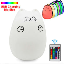 Load image into Gallery viewer, Silicone Touch Sensor LED Night Light For Children Baby Kids 7 Colors 2 modes Cat LED USB LED Night Lamp