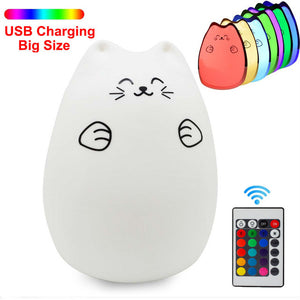 Silicone Touch Sensor LED Night Light For Children Baby Kids 7 Colors 2 modes Cat LED USB LED Night Lamp