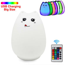 Load image into Gallery viewer, Silicone Touch Sensor LED Night Light For Children Baby Kids 7 Colors 2 modes Cat LED USB LED Night Lamp